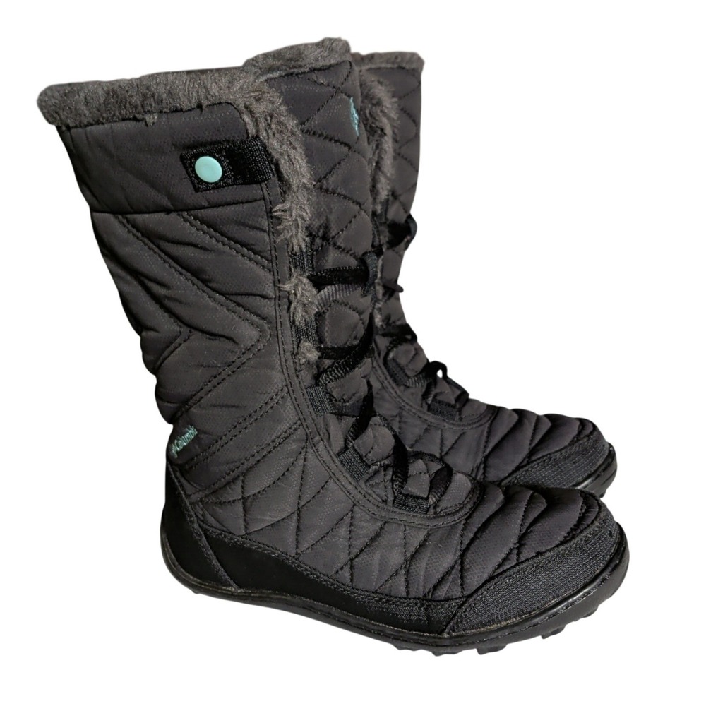 Columbia Minx Mid II Boots Kids Size 3 EU 34 Omni-Heat Snow Winter Black Quilted